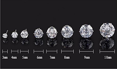 Stud Earrings For Women Or Men 925 Sterling Silver Round Cubic Zirconia Hypoallergenic 3MM - 10MM