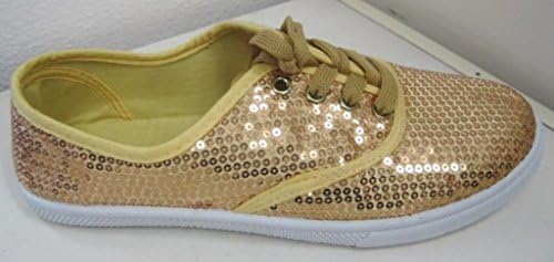 Callie Shoes New Comfy Women Canvas Sneakers Tennis Shoes Slip On Flats Lace up Sequins Boat Gold 7