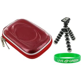 Hard Carrying Case (Candy Red) and Premium Tripod for Flip MinoHD Camcorder Purple Flourish