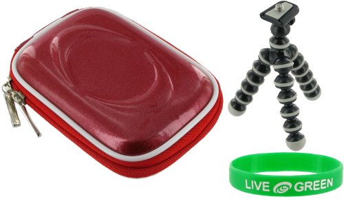2n1 Hard Shell (Candy Red) Carrying Case and Premium Tripod for Sony Cybershot DSC-TX5 Digital Camera Black