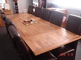 180-280 CM Solid Oak Extending Dining Table with Eight Brown Leather Dining Chairs