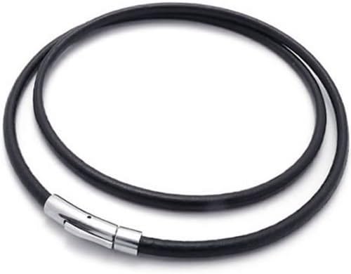 Vincy Black Leather Cord Necklace Rope Chain with Stainless Steel Clasp, 4mm, 14-30 inch