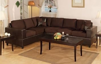 2pcs Sectional Sofa Set with Reversible Loveseat Wedge in Chocolate Color