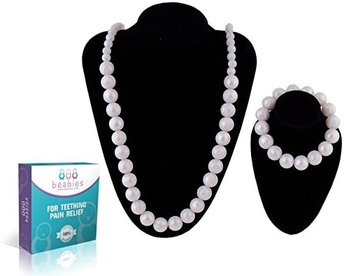 Teething Necklace and Bracelet - BPA-Free &amp; FDA Approved Teether - Soothing Pain Relief for Baby (Pearl/White)