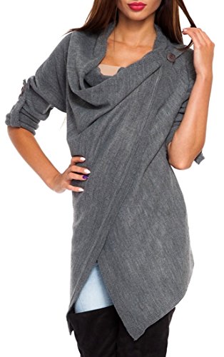 Glamour Empire Womens Knit Waterfall Cardigan Blazer Wrap Turn-up sleeves 298