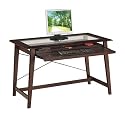 OSP Designs Fenton Computer Desk In Merlot Finish with Glass Desk Top