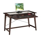 Review Chairs By ObiwanSales FN25 / OSP Designs FN25 Merlot Finish SOLID WOOD Computer Workstation Desk With Glass Top