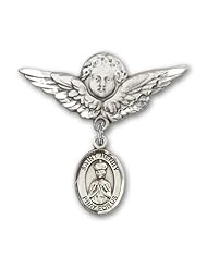 Sterling Silver Baby Badge with St. Henry II Charm and Angel with Wings Badge Pin