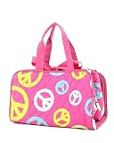 Hot Pink Quilted Peace Sign Cosmetic Bag Travel Case Set