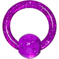 10 Gauge Purple Glitter Ball Captive Ring