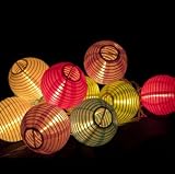 Set of 10 Multicolor Mini Oriental Style Nylon Lantern Plug-in String Lights - Indoor / Outdoor