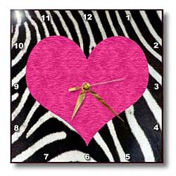 Punk Rockabilly Zebra Animal Stripe Pink Heart Print - 10x10 Wall Clock