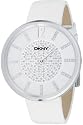 DKNY NY3950 Ladies Big Round Crystal Set Dial and White Leather Strap Watch