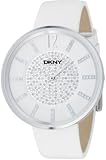 DKNY NY3950 Ladies Big Round Crystal Set Dial and White Leather Strap Watch