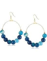 Kenneth Jay Lane Gold and Blue Agate Bead Fishhook Hoop Earrings