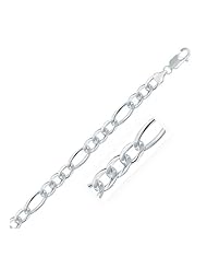 Rhodium Plated 7.8mm 925 Sterling Silver Figaro Style Chain