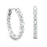 14k White Gold 8 Stone Natural Diamond Hoop Earrings (G, SI2, 0.50 cttw)-Certificate of Authenticity