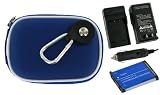 rooCASE 3n1 Nylon Hard Shell (Dark Blue) Case with Memory Foam / EN-EL10 650mAh Li-Ion Battery / AC DC Charger for Nikon Coolpix S220 Digital Camera Cobalt Blue