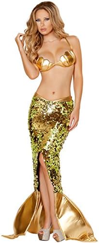 Womens Swimmable Mermaid Tail Costume Swimwear Princess Bikini Swimsuit(Gold)