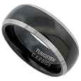 Tungsten Carbide 8 mm (5/16 in.) Black Finish Comfort Fit Dome Wedding Band Ring w/ Polished Edges