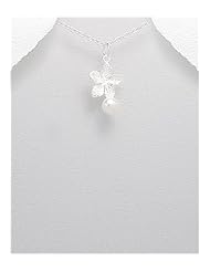 Flower Fresh Water Pearls Pendant Necklace In 92.5 Sterling Silver