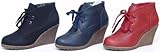 Stiefeletten Ankle Boots *Lederoptik* mit Keilabsatz *gefüttert* 3 Farben zur Auswahl Black 37