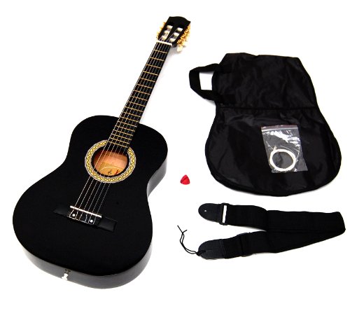 schwarze 3/4 Akustik Konzert Gitarre Kindergitarre mit Gitarrentasche und Zubehör