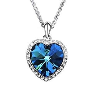 Collier Titanic Le Coeur de l'Océan Cristal Swarovski et chaîne en Plaqué Or blanc 18 carats - Bleu Océan