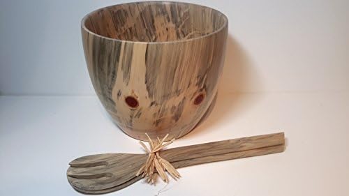 Handmade Hawaiian Norfolk Pine Bowl including matching Salad Servers - 10.5" H x 6" W