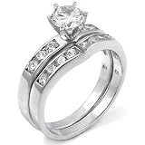 Sterling Silver Cubic Zirconia CZ Wedding Engagement Ring Set