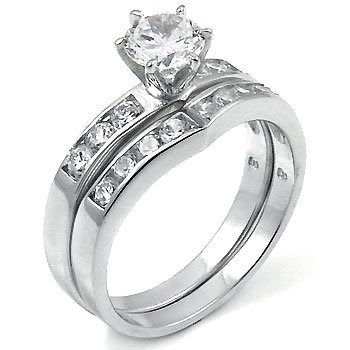 Sterling Silver Cubic Zirconia CZ Wedding Engagement Ring Set Sz 6 Sterling Silver Cubic Zirconia CZ Wedding Engagement Ring Set Sz 6
