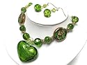 Green Murano Glass Heart Beads Necklace Earring Set