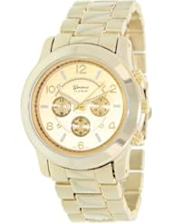 Geneva Platinum 9158 Womens Decorative Chronograph-style Matte Finish Link Watch-TAN/GLD
