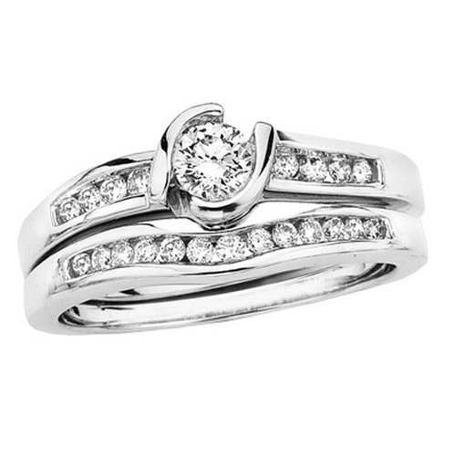 Sterling Silver 1/2 ct. Diamond Bridal Engagement Set