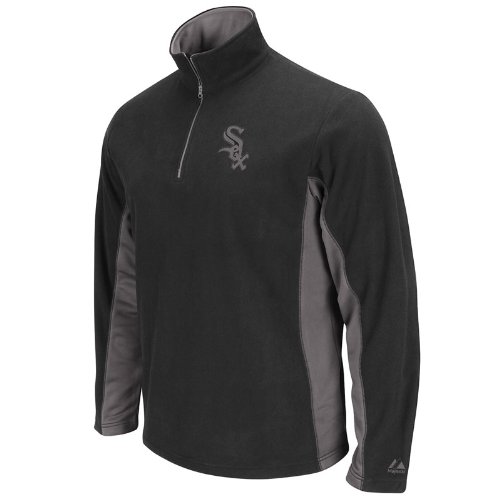 MLB Men's Chicago White Sox Fast Athletic Long Sleeve 1/4 Zip Micro Chiller Fleece, Black/Storm Gray, Small
