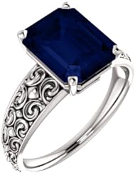 10K White Gold 10.00x8.00mm Emerald Cut Chatham Created Sapphire Ring -- LIFETIME WARRANTY