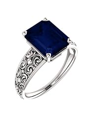 Platinum 10.00x8.00mm Emerald Cut Chatham Created Sapphire Ring -- LIFETIME WARRANTY