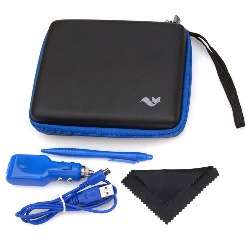 Nintendo 2ds Accessory Travel Pack / Case with Car Charger and USB Charging Cable: Black/blue (Butterfox)