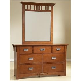 Broyhill 4077-320 / 4077-326 Artisan Drawer Dresser with Vertical Mirror in Morris Oak