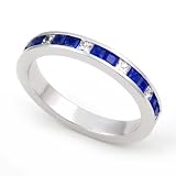 Platinum Channel set Diamond and Blue Sapphire Wedding Band Ring (G-H/VS, 1/4 ct.)