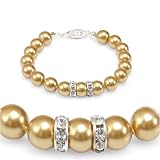 Genuine Swarovski Crystal Pearl Bracelet with Rondelle - Gold (8mm)