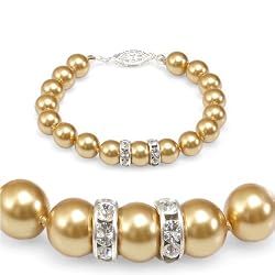 Genuine Swarovski Crystal Pearl Bracelet with Rondelle - Gold (8mm)