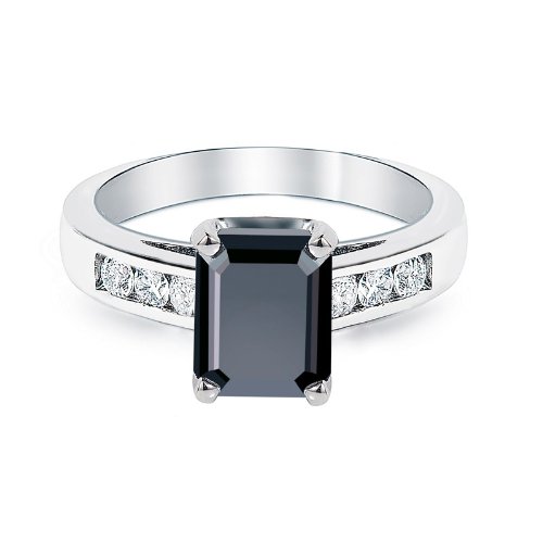 14k White Gold Engagement Band Emerald Cut Black Diamond Accent Ring (2.45 ctw) (Black Diamond 2.15 ct , Black Color, SI2 I1 Clarity) (Diamond .30 ctw, G I Color, SI2 I1 Clarity) 416UpRC8ThL 14k White Gold Engagement Band Emerald Cut Black Diamond Accent Ring (2.45 ctw) (Black Diamond 2.15 ct , Black Color, SI2 I1 Clarity) (Diamond .30 ctw, G I Color, SI2 I1 Clarity)