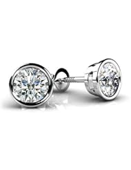 0.64 ct Ladys Round Cut Diamond Stud Earrings In 14 Karat White Gold