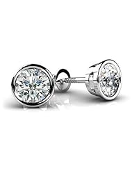 0.62ct Ladys Round Cut Diamond Stud Earrings In 18 Karat White Gold