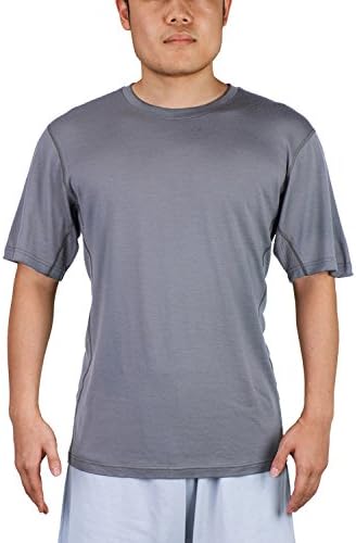 Sportown Merino Wool Men's Lightweight Short Sleeve Crew Shirt Top，Gray