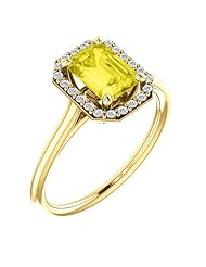 14K Yellow Gold 7.00x5.00mm Emerald Cut Yellow Sapphire and Diamond Halo-Style Ring -- LIFETIME WARRANTY