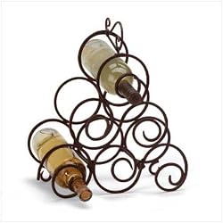 WROUGHT IRON SCROLLWORK SPIRAL WINE BOTTLE RACK STAND