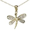 10K Yellow Gold Dragonfly Pendant with Diamond Accents