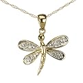10K Yellow Gold Dragonfly Pendant with Diamond Accents